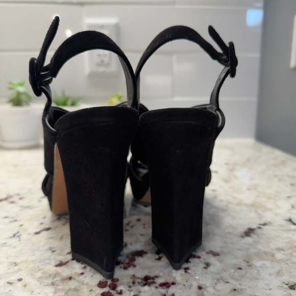 Diane von Furstenberg Sz 7 Black Suede Knotted Heidi Slingback Platform Sandal - Picture 3 of 7